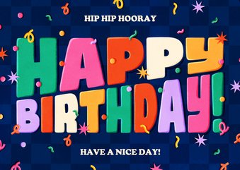 Kleurrijke verjaardagskaart Happy Birthday met confetti
