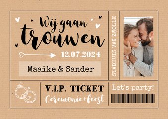 Kraftlook ticket trouwkaart uitnodiging foto hartjes