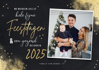 Krijtbordlook fotokaart fijne feestdagen 2025 gouden sterren