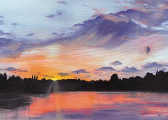 Kunstkaart olieverfschilderij kleurrijke zonsondergang