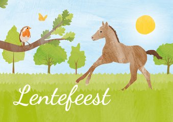 Lentefeest met veulen en vogel