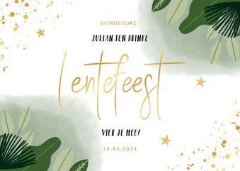 Lentefeest uitnodiging met planten waterverf en goud spetter