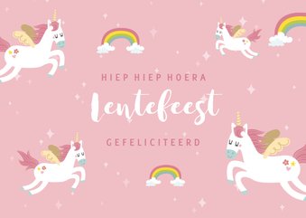 leuke felicitatie voor een lentefeest met eenhoorns