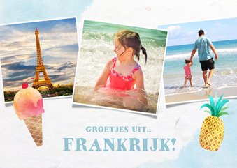 Leuke frisse vakantiekaart met zeesfeer, foto's en ijsje