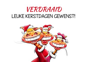 Leuke kerstkaart met drie giraffen met verdraaide nekken