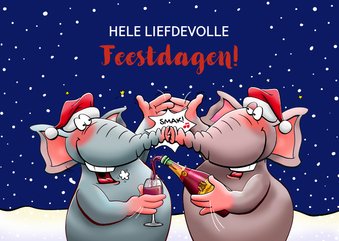 Leuke kerstkaart met twee proostende olifanten