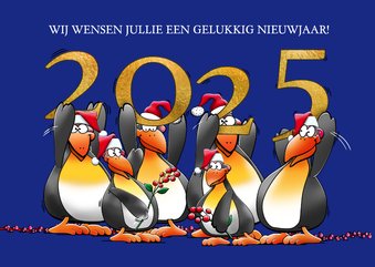 Leuke nieuwjaarskaart met pinguïns met jaartal 2025