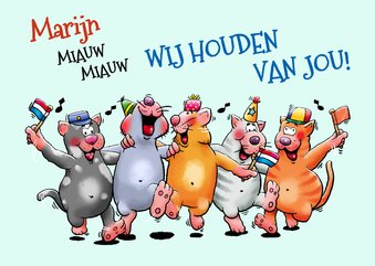 Leuke poezenkaart voor een kind verjaardag