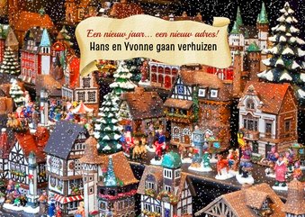 Leuke verhuiskaart voor rond de feestdagen stenen huisjes