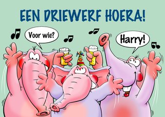 Leuke verjaardagskaart een driewerf hoera met 3 olifanten