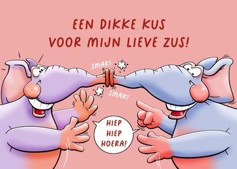 Leuke verjaardagskaart met 2 kussende olifanten