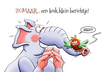 Leuke zomaar kaart olifant en vogeltje tot snel