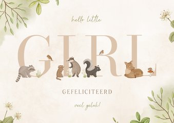 Lief felicitatiekaartje met waterverf en dierenletters 