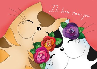 Liefde kaart - Twee katten verliefd