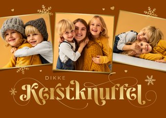 Liefdevol kerstkaart dikke kerstknuffel sneeuw hartjes foto