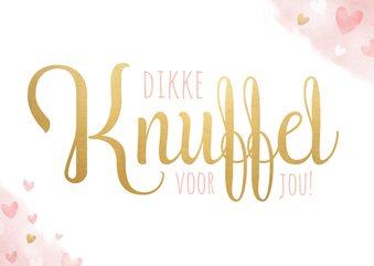 Lieve beterschapskaart met roze waterverf hartjes en knuffel