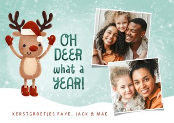 Lieve kerstkaart Oh deer what a year met hertje en foto's