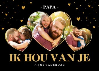 Lieve vaderdag fotokaart met hartjes op zwart