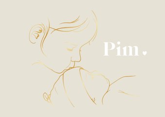 Liggend geboortekaartje goudillustratie – zus kust baby