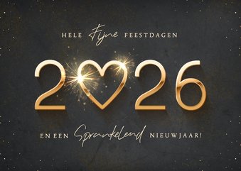 Luxe zakelijke kerstkaart gouden jaartal en sprankelend hart