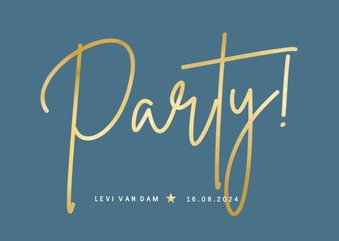 Minimalistische uitnodiging met sierlijke letters party!