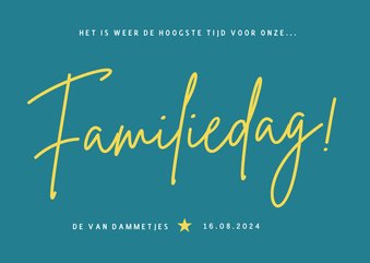 Moderne en vrolijke uitnodiging familiedag met hippe letters