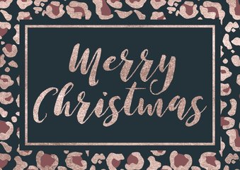 Moderne kerstkaart met koperlook panterprint en typografie