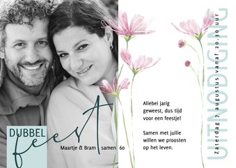 Moderne uitnodiging dubbel feest waterverf bloemen