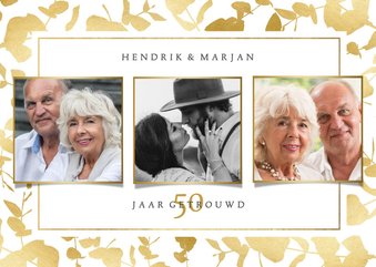 Moderne uitnodiging jubileum gouden planten kader & foto's