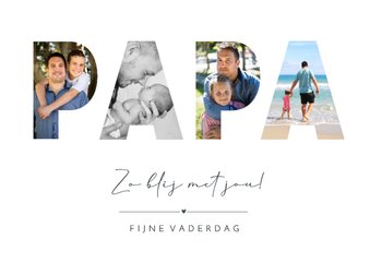 Moderne vaderdagkaart met letters PAPA met foto's erin