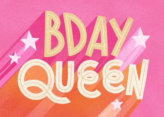 Moderne verjaardagskaart Bday queen typografie en sterren