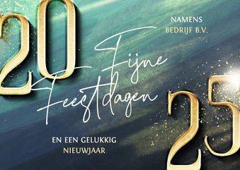 Moderne zakelijke kerstkaart blauwgroen met gouden 2025 