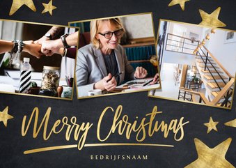 Moderne zwarte zakelijke kerstkaart fotocollage met sterren 