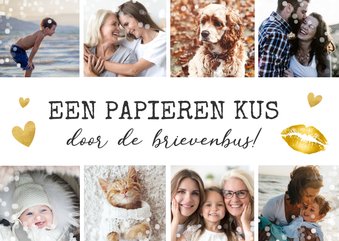 Moederdag fotocollage kaart met 8 foto's - kus in brievenbus