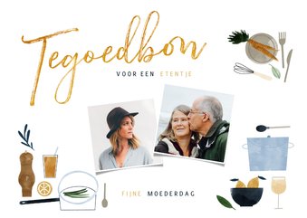 Moederdag tegoedbon etentje met illustraties en foto's