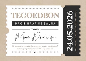 Moederdag tegoedbon ticket beige en zwart met datum