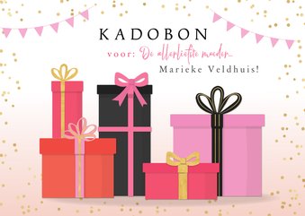 Moederdagkaart kadobon trendy illustratie kado's en confetti