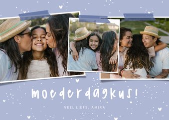 Moederdagkaart moederdagkus hartjes met 3 foto's