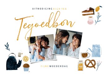 Moederdagkaart tegoedbon High Tea met foto's en illustraties