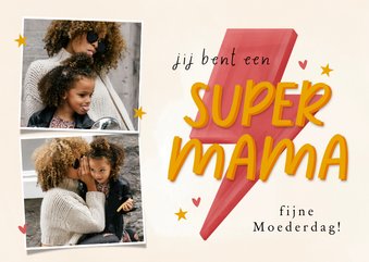 Moederdagkaartje fotocollage supermama bliksem hartjes