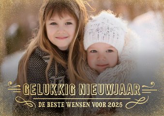 Nieuwjaar fotokaart met 1 grote foto en gouden glitter kader