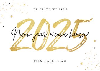 Nieuwjaarskaart 2025 goud confetti sterren nieuw jaar