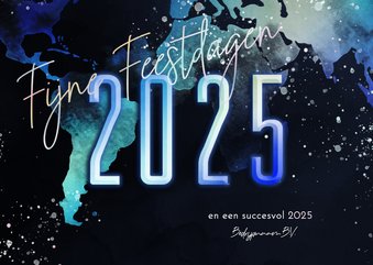 Nieuwjaarskaart 2025 wereldkaart in neonkleuren