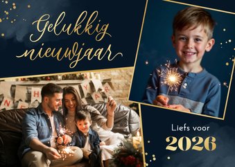 Nieuwjaarskaart 2026 foto's waterverf goud persoonlijk