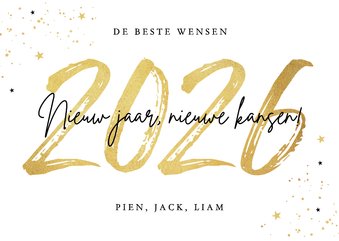 Nieuwjaarskaart 2026 goud confetti sterren nieuw jaar