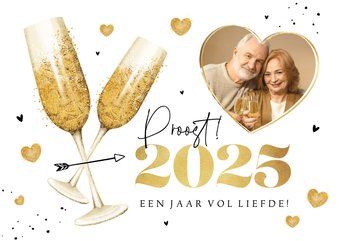 Nieuwjaarskaart champagne hartjes liefde goud 2025 foto