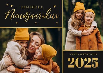 Nieuwjaarskaart foto goud 2025 liefde nieuwjaarskus