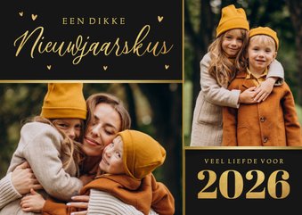 Nieuwjaarskaart foto goud 2026 liefde nieuwjaarskus