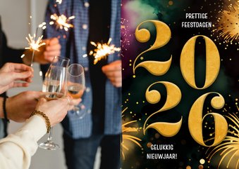Nieuwjaarskaart foto vuurwerk gouden 2026