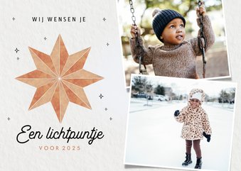 Nieuwjaarskaart lichtpuntje voor 2025 kerstster brons foto